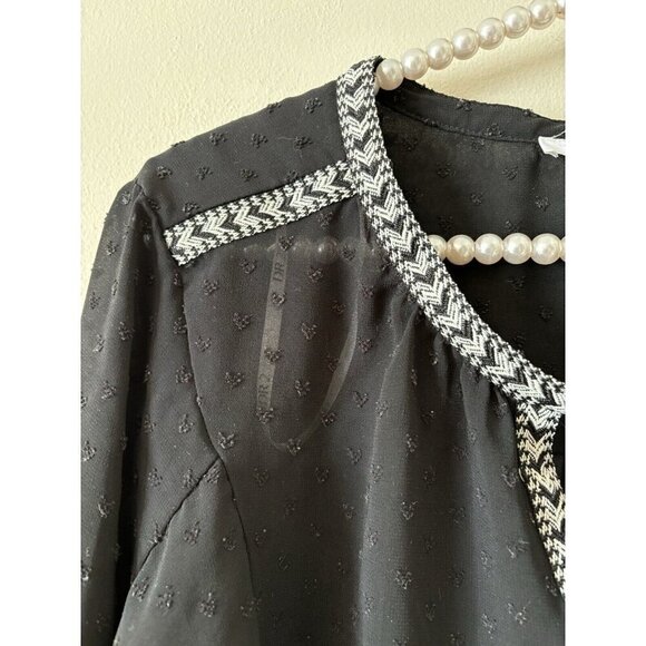 DR2 Womens Size L Black Blouse Dotted Swiss Boho Embroidered - Picture 3 of 6